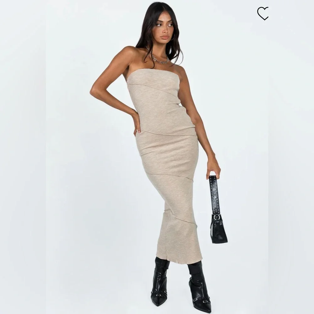 *NWT* Princess Polly Ribbed Maxi Oscar Dress - Oatmeal - Picture 2 of 8